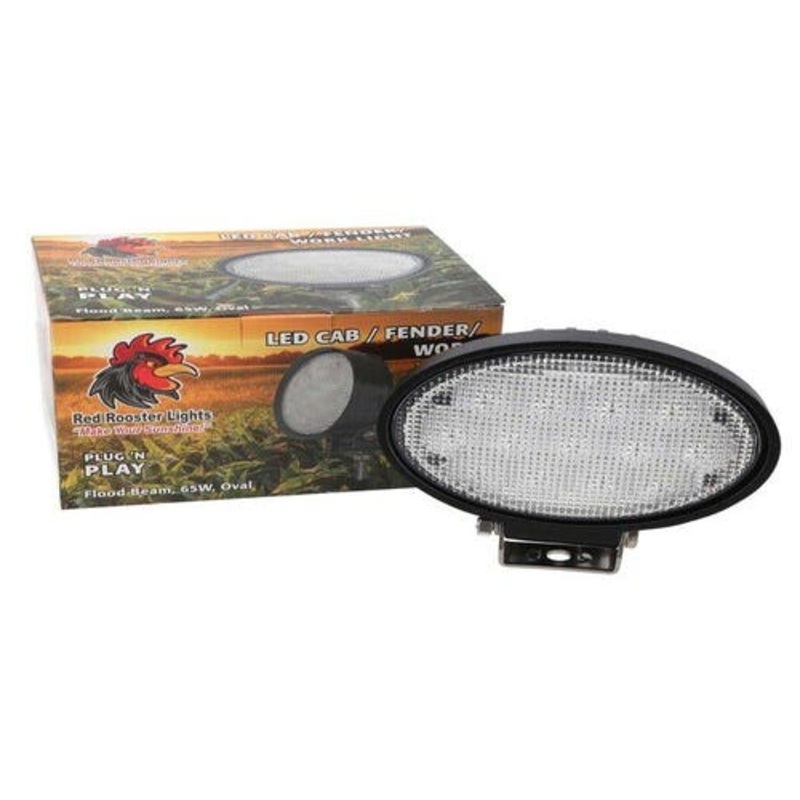 Red Rooster LED Cab / Fender / Work Light - Flood 65W Oval fits John Deere 8120 8220 8245R 8270R 8295R 8320 8430 AH212523 RE181281 fits Versatile