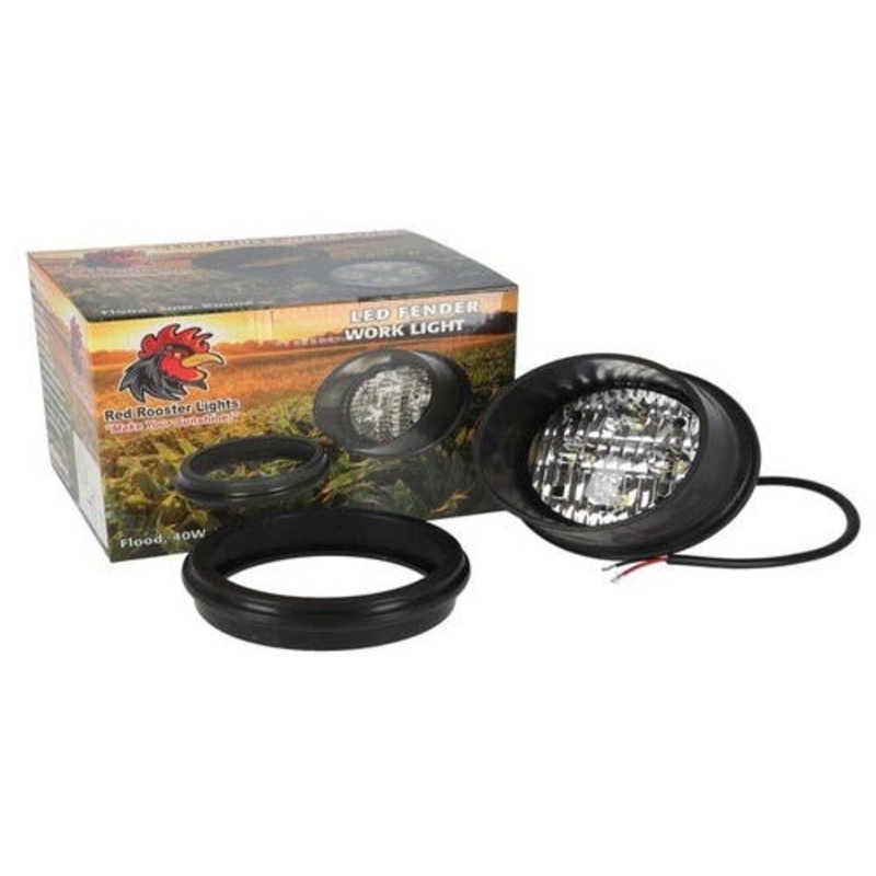 Red Rooster LED Fender Work Light - 40W Round Rear Mount Flood Beam fits John Deere 3020 4020 4230 AR85260 fits Case A145495