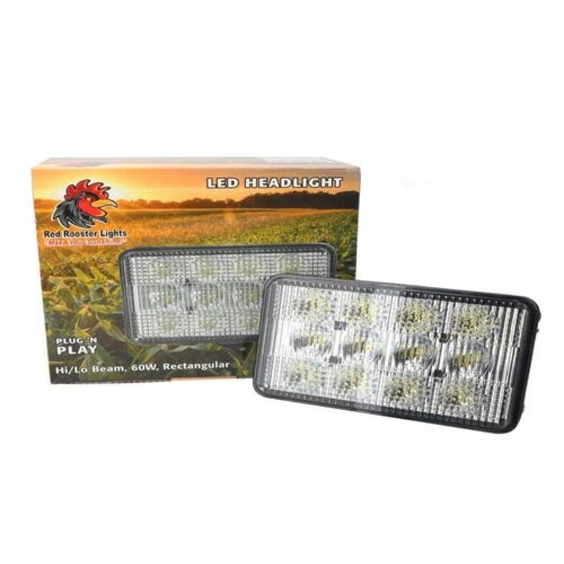 Red Rooster LED Headlight - 60W Rectangular Hi/Lo fits John Deere 5200 5210 5220 5300 5310 5320 5400 5403 5410 5415 5420 5500 5510 5520 7405 RE195219