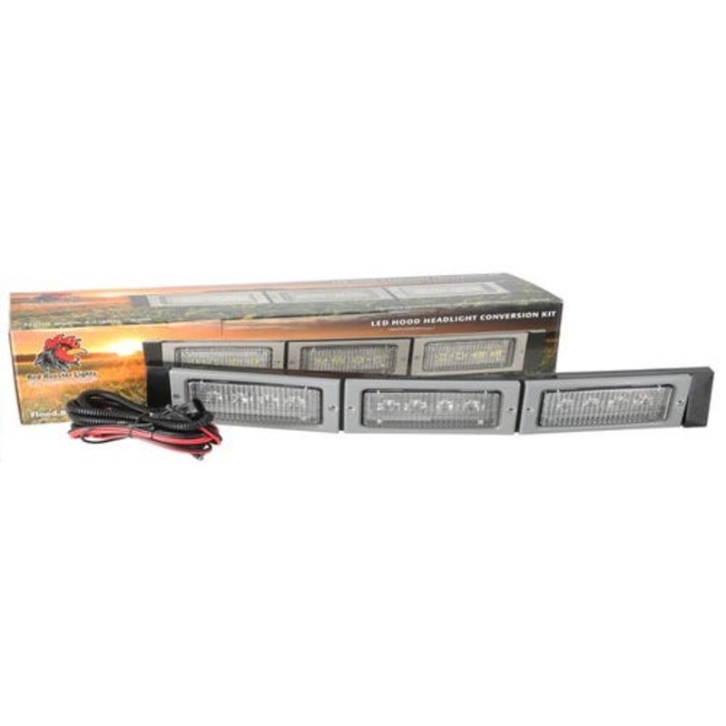Red Rooster LED Hood Headlight Conversion Kit - Flood Beam 3 Lights - 60W fits John Deere 4050 4055 4250 4255 4450 4455 RE306510 R98632 RE37450