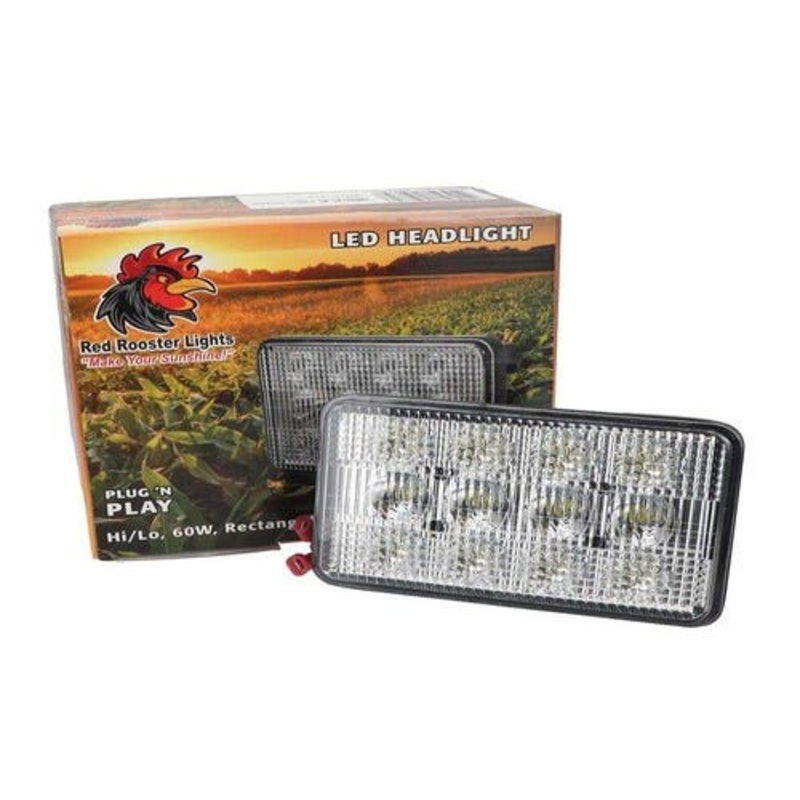 Red Rooster LED Work Light - 60W Rectangular Hi/Lo Beam fits John Deere 6110 6200 6210 6300 6310 6320 6400 6410 7520 fits Case IH 353656A1 183161A1
