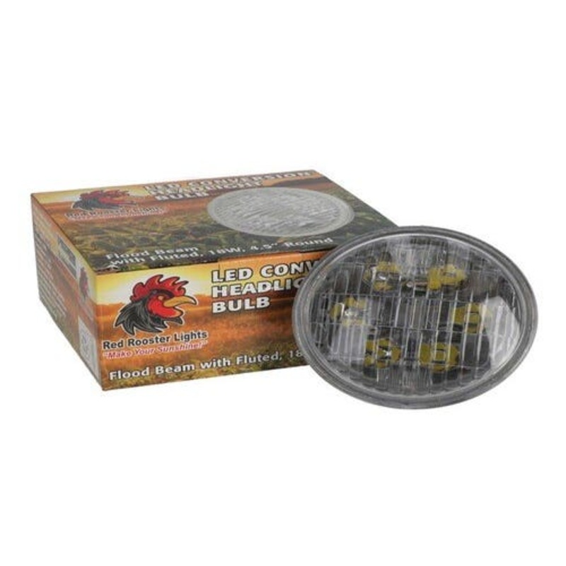 Red Rooster LED Conversion Headlight Bulb - Flood Beam with Fluted Lens 18W 4.5" Round fits John Deere 3020 4020 4230 RE336112 fits Case A24572