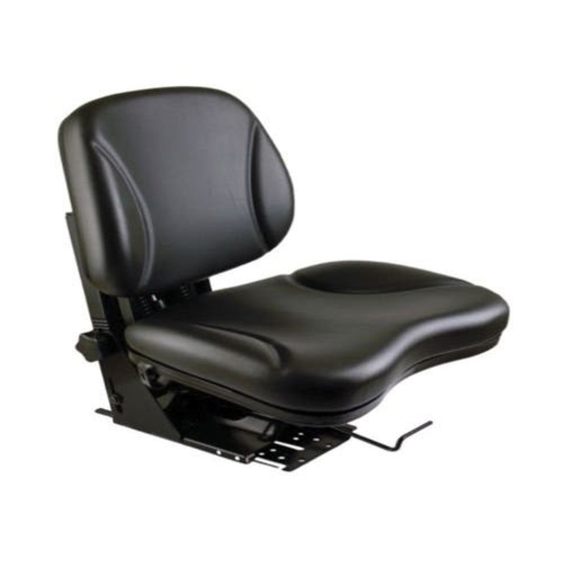Seat Assembly - Black Vinyl Flat Back Mechanical Suspension fits John Deere fits New Holland fits Massey Ferguson fits Ford fits Hesston fits White