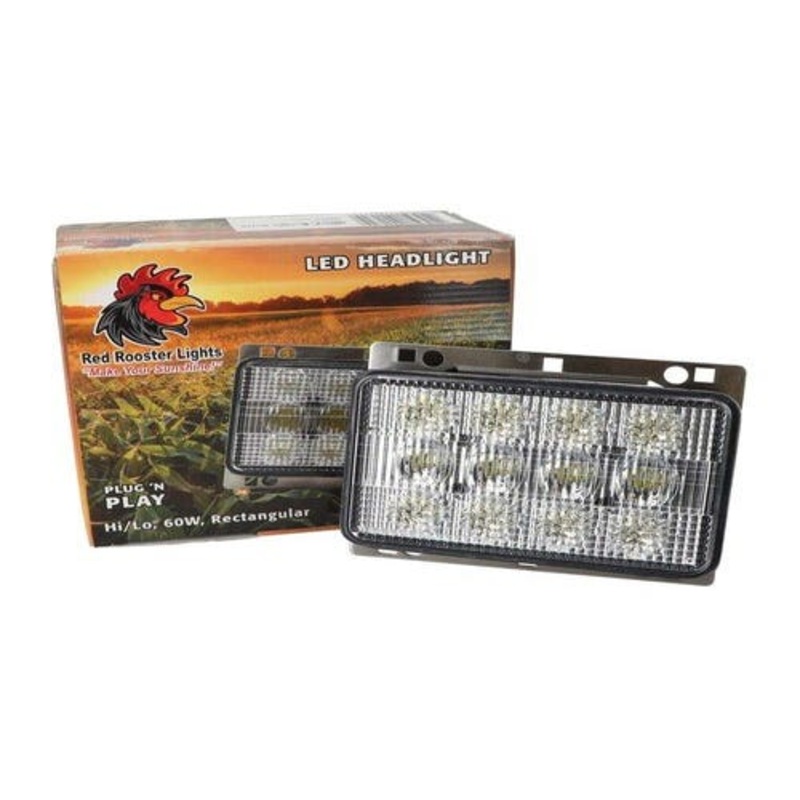 Red Rooster LED Headlight - 60W Rectangular Hi / Lo Beam fits John Deere 5310 6120 6215 6220 6320 6415 6420 6615 6715 7220 7320 7420 7520 AL152328