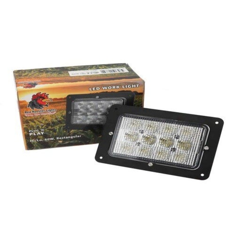 Red Rooster LED Work Light - 60W Rectangular Hi/Lo Beam fits Case IH 9110 9130 9210 9230 9240 9310 9330 9370 9380 60-6730T91 fits Steiger 60-6731T1