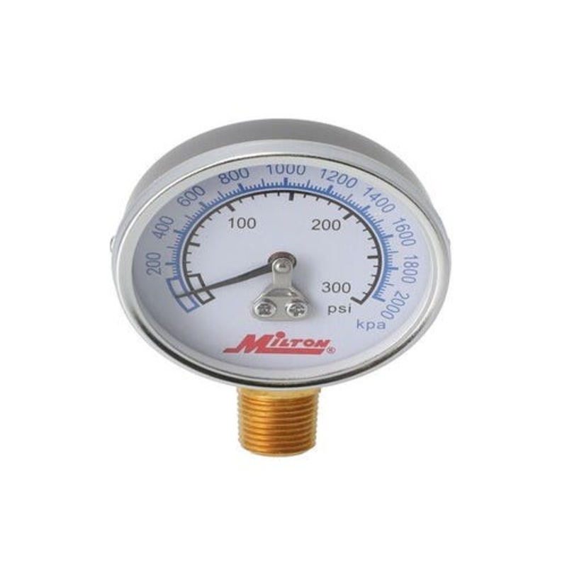 Milton Air Tool Inflator Gauge - High Pressure Bottom Mount 1/4" NPT 0-300 PSI fits Tools Air Compressor Accessories