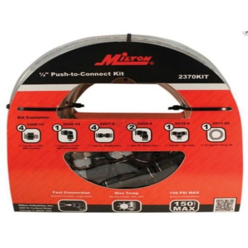Milton Air Tool Tubing Kit - Push to Connect 1/2" OD 50 foot fits Tools Air Compressor Accessories