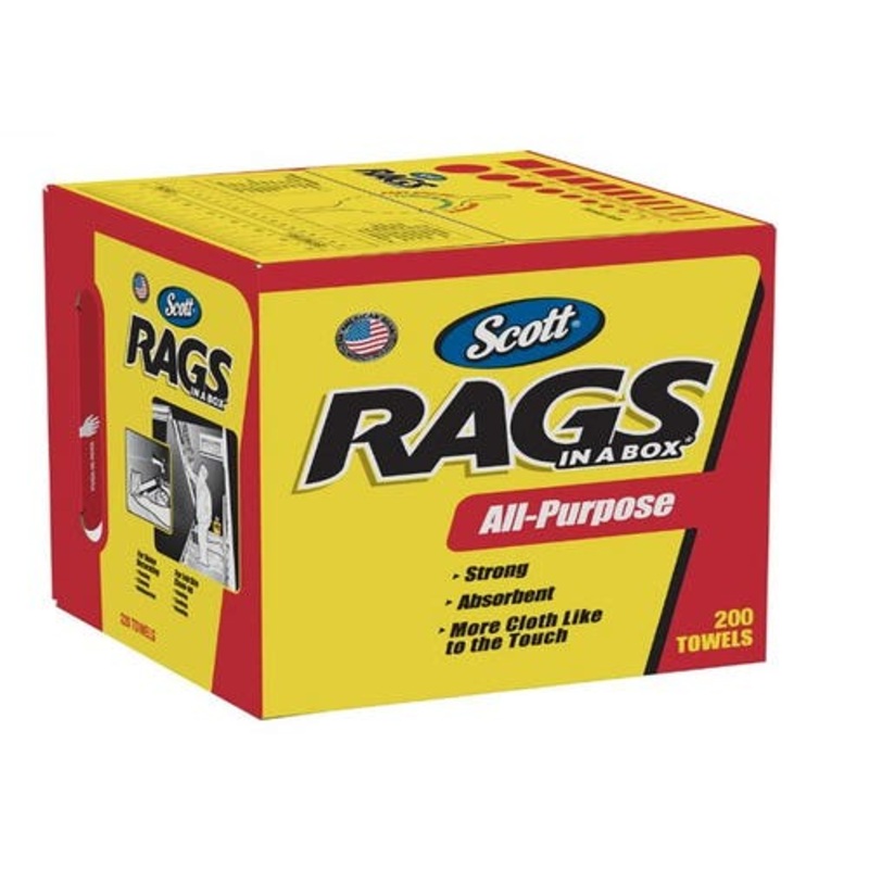 Scott White Shop Rags in A Box - 200 sheets fits Shop Towels / Cleaners Shop Towels