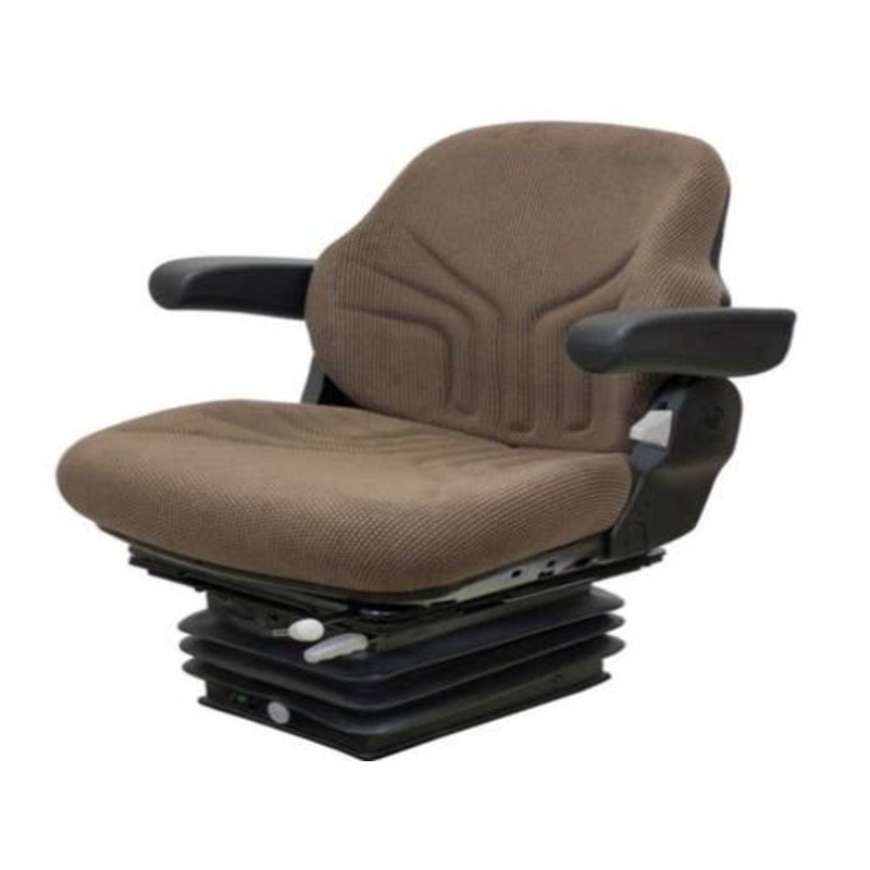 Seat Assembly - Air Suspension with Armrests Fabric Brown JD DLX Late 30-55 Suspension fits John Deere 4040 4050 4230 4240 4250 4430 4440 4450 4630