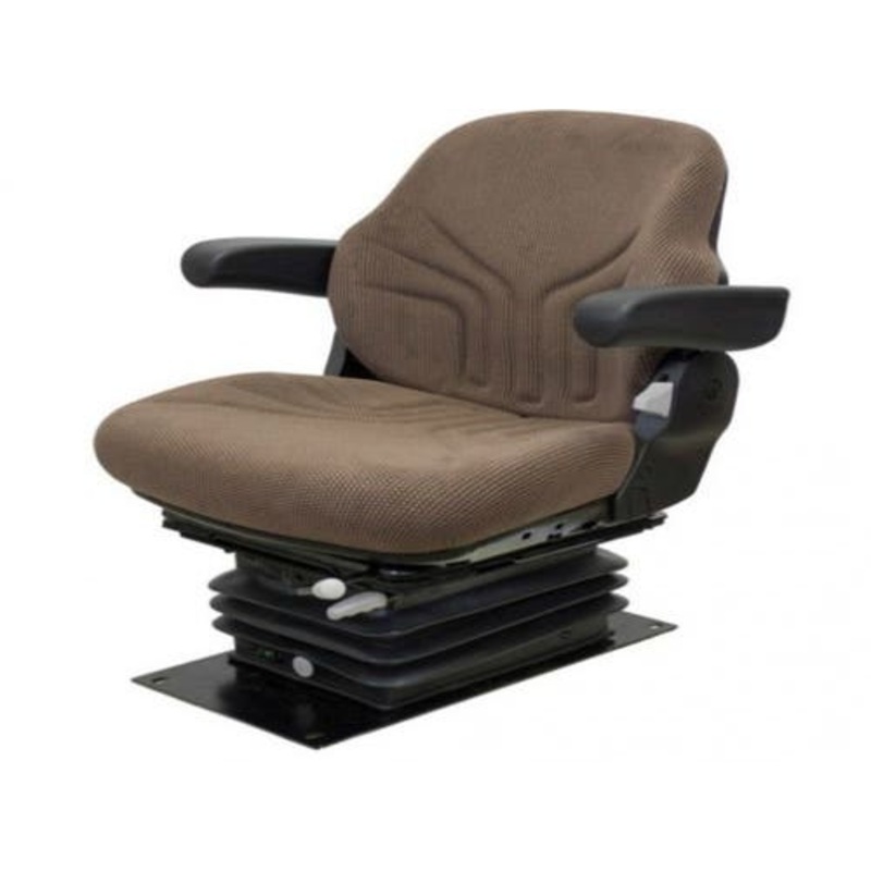 Seat Assembly - Grammer Style Air Suspension with Armrests Fabric Brown fits John Deere 4000 4040 4050 4230 4240 4250 4430 4440 4450 4630 4640 4650