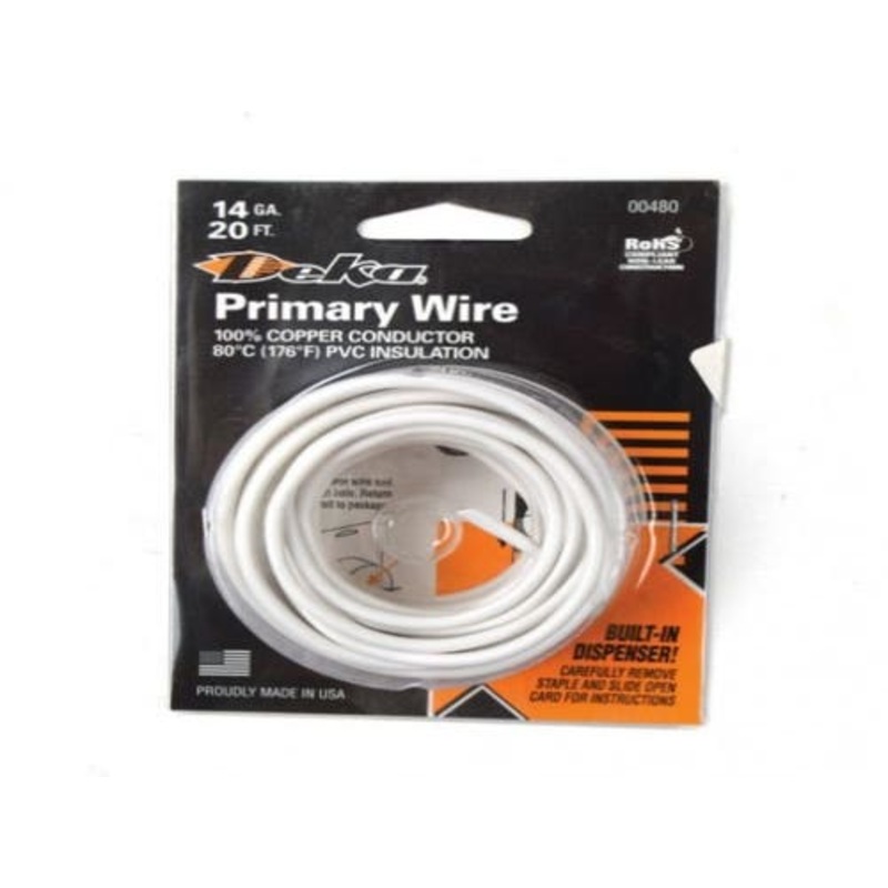 Wire Primary 14 Gauge 20' White fits Wiring, Relays, Switches Wire