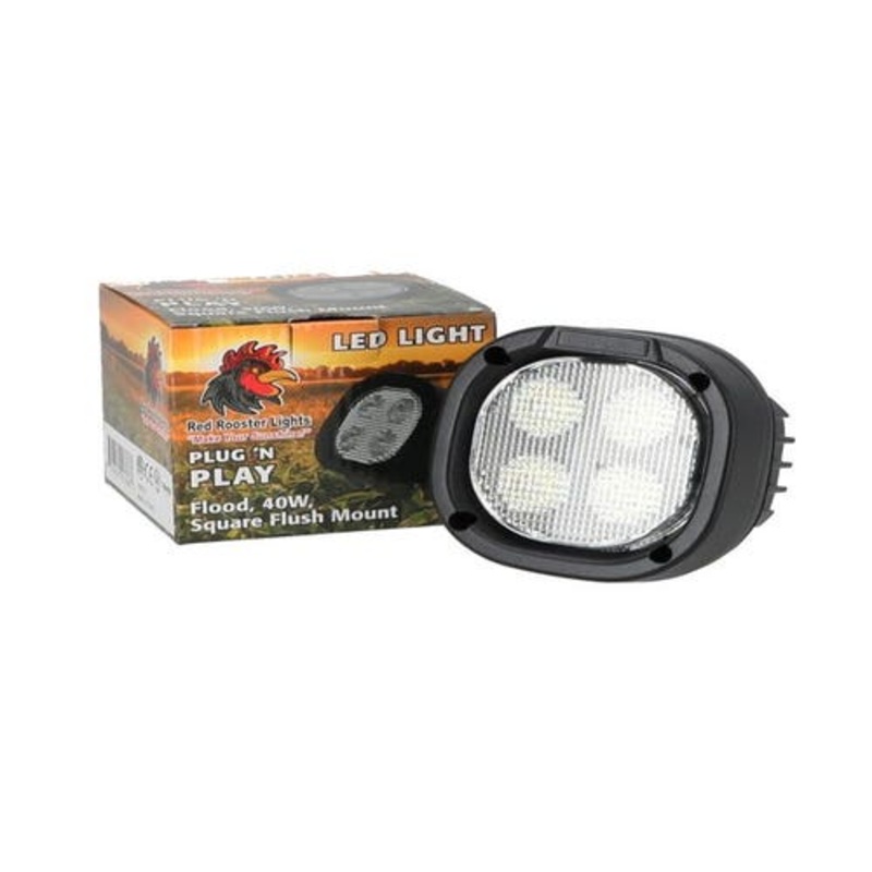 Red Rooster Square Flush Mount LED Light fits John Deere 318D 318E 319D 320D 320E 323D 326D 326E 328D 329D 330G 331G 332D 332G 333D 333G AT352538